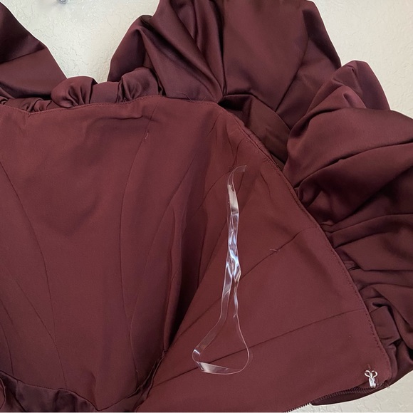 HOUSE OF CB Selena Wine Red Brown Puff Sleeve Off Shoulder Corset dress NWOT S - Picture 7 of 12
